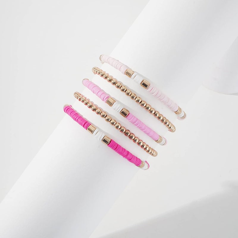 GOOJIDS Surfer Heishi Clay Bead Bracelets for Women Bohemian Stackable Gold Plated Beaded Stretch Bracelets Elastic Layering Friendship Bracelets Set Boho Jewelry - Image 2